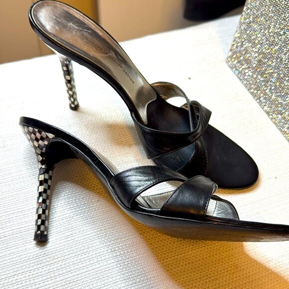 Giuseppe Zanotti Shoes - Giuseppe Zanotti Black Open Toe Check Heels